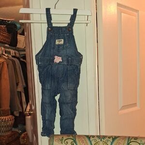 OshKosh B'gosh Faded Blue Denim Overalls with Pink Bow